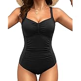 Tempt Me Women Ruched Slimming One Piece Swimsuits Tummy Control Vintage Bathing Suits