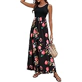 Sherosa Women's Summer Sleeveless Boho Floral Maxi Dresses Chevron Striped Casual Tank Flowy Long Sundress Beach Vacation