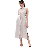 Amazhiyu Womens Pure Linen Summer Button Down Midi Dresses with Pockets and Belt