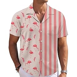 Stripes Flamingo Mens Funny Hawaiian Shirts 3D