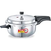 Prestige 5L Alpha Deluxe Induction Base Stainless Steel Deep Pressure Pan, 5.0-Liter, Silver