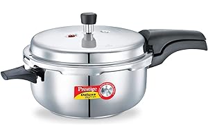 Prestige Alpha Deluxe Stainless Steel Deep Pressure Pan, 5-Liter, Silver