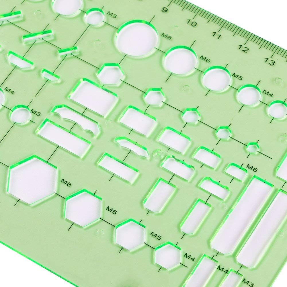 Petift 6 Pieces Geometric Drawings Templates, Plastic Measuring Templates, Measuring Templates Building Formwork Stencils Geometric Drawing Rulers for Office, School, Designing and Building, Clear Green