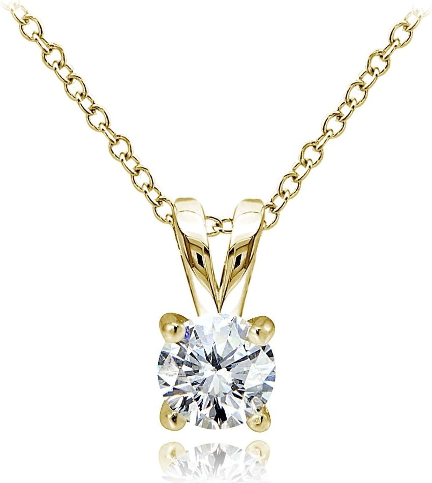 Ice GemsYellow Gold Flashed Sterling Silver Genuine, Created and Simulated 5mm Round Solitaire Necklace