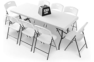 Ortus Collective 6FT Folding Table Set with 8 Folding Chairs, Heavy Duty 330 lbs Table & 600 lbs Chairs, Portable Folding Furniture Bundle for Camping, Party, Indoor & Outdoor Use