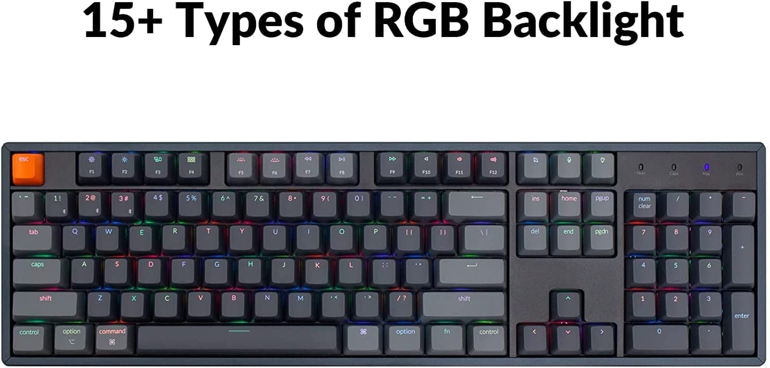 Keychron K10 Full Size Wireless Gaming Mechanical Keyboard, 104 Keys RGB LED Backlight N-Key Rollover with Gateron G Pro Red Switch, Bluetooth/USB-C Wired Aluminum Frame Keyboard for Mac/Windows