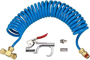 AIRTOON Heavy Duty Truck Air Seat Blow Gun Kit With 2 Nozzle Tips, 1/4 Inch NPT X 11.5 Feet Nylon Coil Air Hose, Air Duster, 