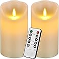 antizer Flameless Candles 6" Set of 2 Ivory Dripless Real Wax Pillars Include Realistic Dancing LED Flames and 10-Key Remote Control with 24-Hour Timer Function 400+ Hours by 2 AA Batteries