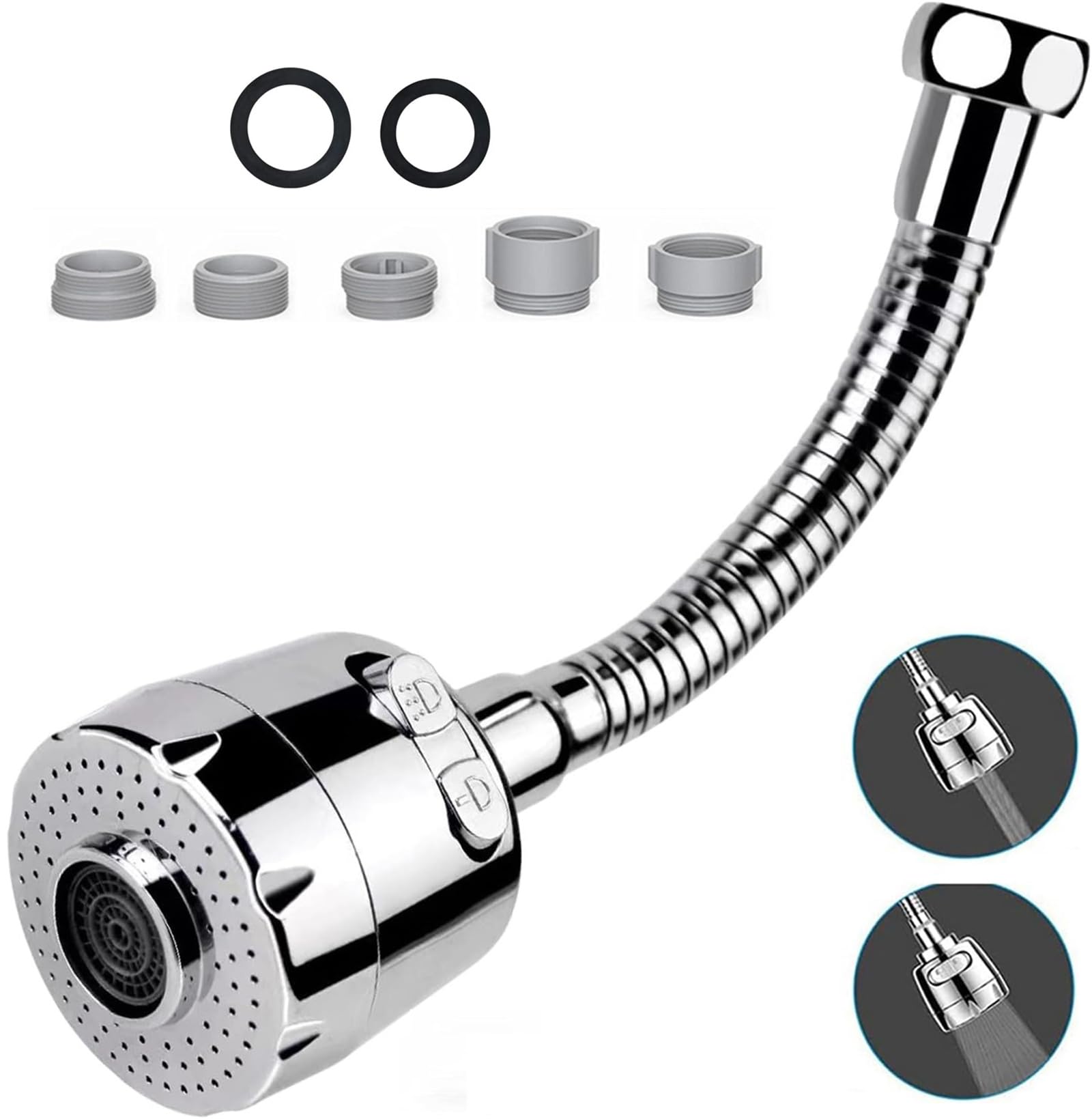 Extension Kitchen Tap with 2 Modes 25 cm, Shower Head for Kitchen Sink, 360 Degree Kitchen Tap Aerator, Kitchen Faucet with Water Saving and Filter (25 cm, 2 Modes)
