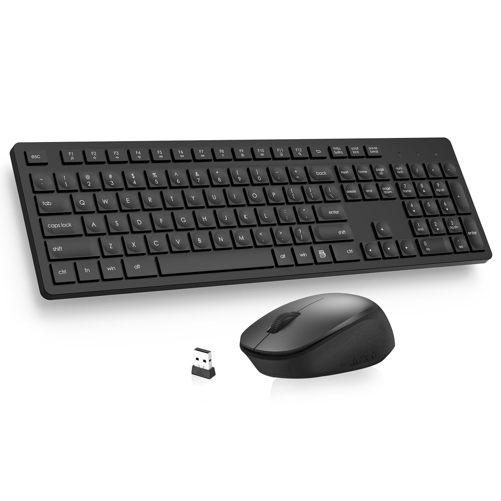 Photo 1 of LeadsaiL Wireless Keyboard and Mouse Combo, Full-Sized Ergonomic Computer Keyboard, 2.4GHz Cordless Keyboard Silent Mouse Set with 2-in-1 USB Receiver, 12 FN Shortcuts for Windows Laptop, PC/Mac-Black