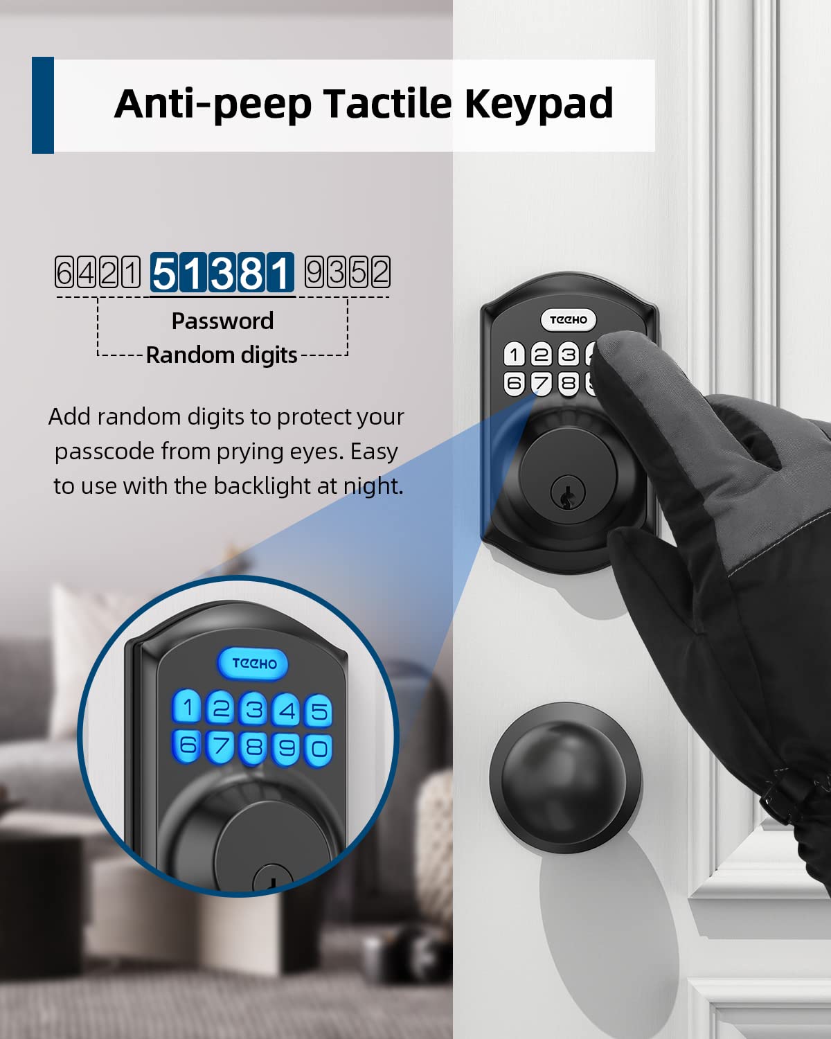 Image showcasing Mua TEEHO TE001K Keyless Entry Door Lock with Handle, Electronic Keypad ...
