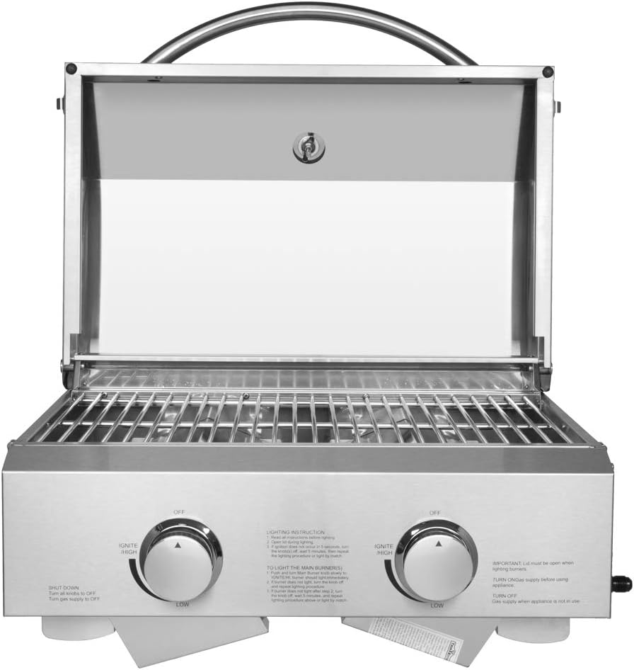 review EBLSE Tabletop Stainless Steel 2-Burner Gas Grill Portable BBQ Grid with Foldable Legs for Outdoor Camping Picnic