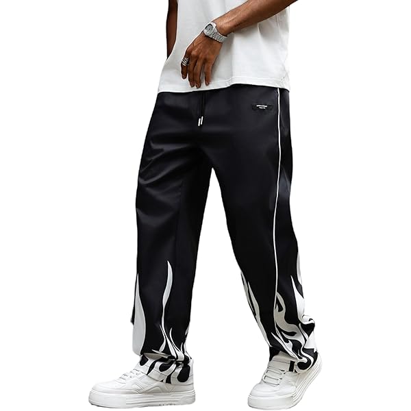 GORGLITTER Men's Letter Wide Leg Track Pants Drawstring Waist