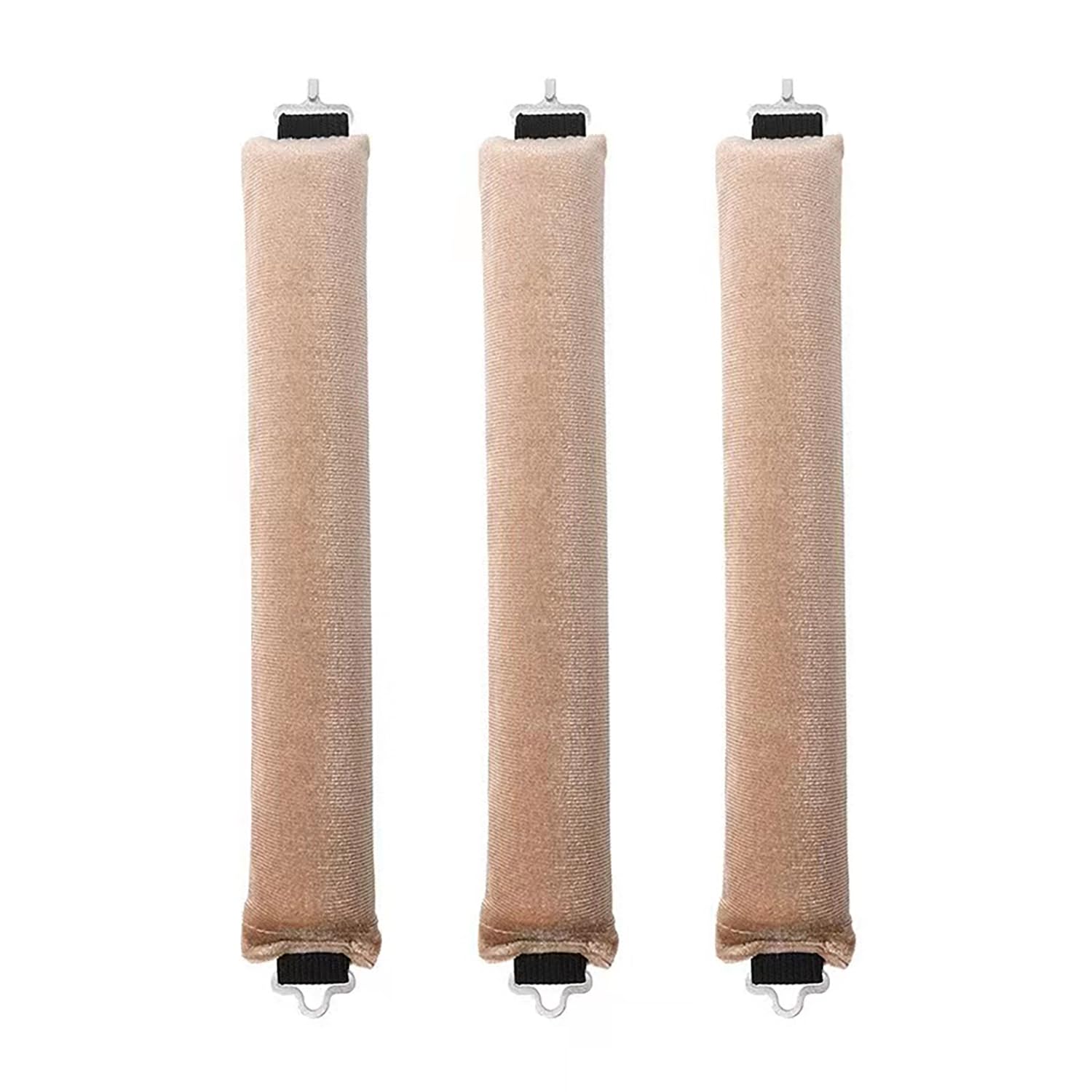 3PCS Sleep In Heatless Curlers No Heat Curler Roller for Long Medium Hair Overnight Heatless Curls Curling Rod for Big Waves, Soft Velvet Thick Flexi Rods with Hook (Khaki)