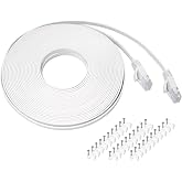 REXUS Cat 6 White Flat Shielded Ethernet Network Cable (50 FT), High Speed 10Gbps LAN Wires Internet Patch Cable with RJ45 Connector Faster Than Cat5/Cat5e (C6F150B)