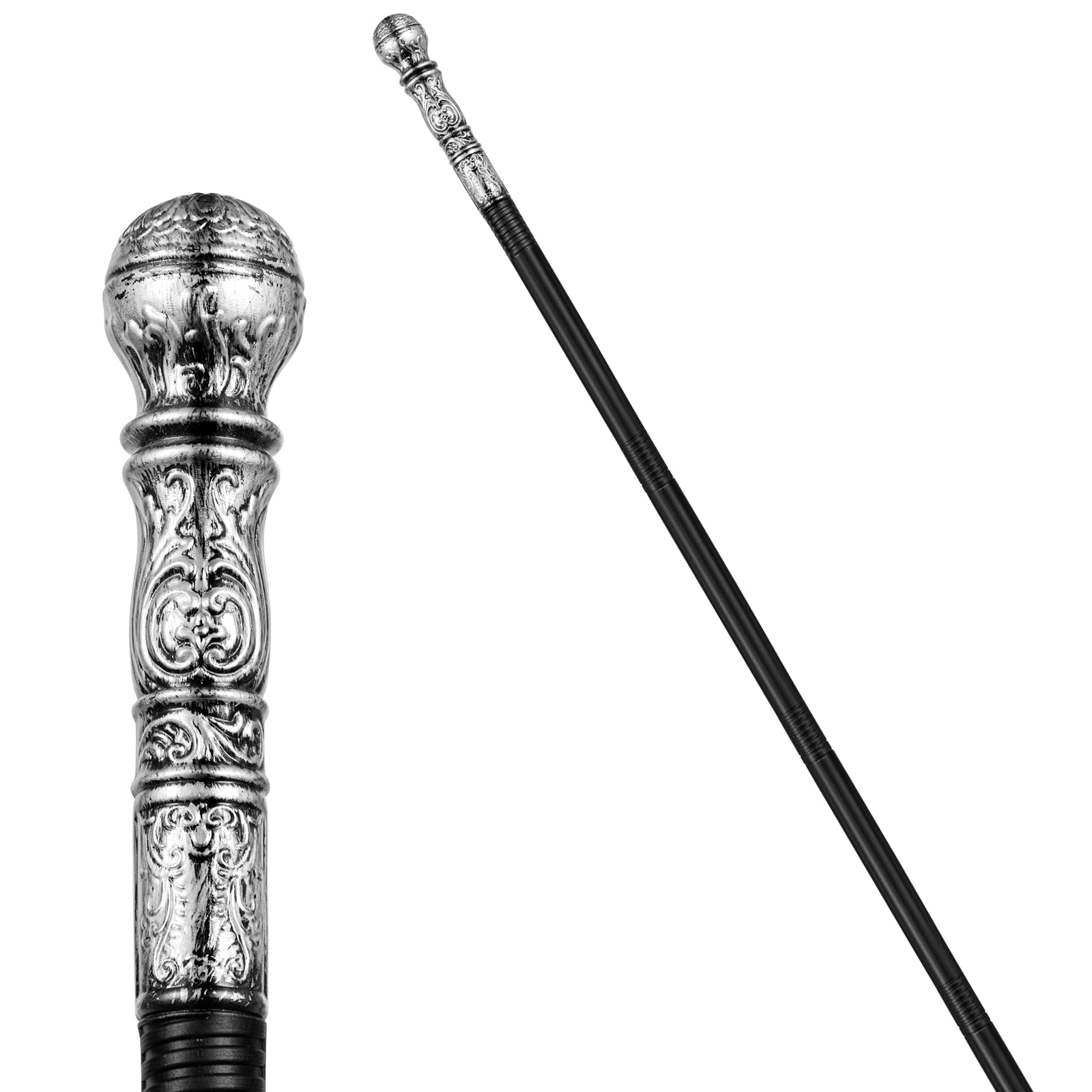 Photo 1 of Pimp Cane,Plastic Pimp Canes for Men Gold Walking Cane Prop Costume Accessories,Halloween Staff Ringmaster Joker Cosplay Party (Silver-B)