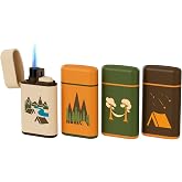 MK Lighter Outdoor Series Camper 4-Pack Assorted Designs, Refillable Butane Tank, Torch Flame, Prepping &amp; Camping Supplies, Survival Lighters (Camper E)