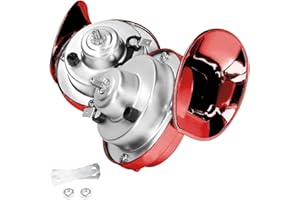XINLIYA 2PCS 300DB Super Loud Train Horns, 12V Waterproof Air Horns Replacement Kit, Car Air Electric Snail Double Horn, Automotive Accessories Universal for Car, Motorcycle, Truck, Bike, Boat (Wine Red)