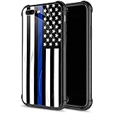 iPhone SE 2020 Case, iPhone 8 Case Blue line American Flag iPhone 7 Cases, Tempered Glass Back+Soft Silicone TPU Shock Protec