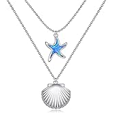 LUHE Starfish Necklace Sterling Silver Shell Pendant Blue Opal Sea shell Jewelry Ocean Necklace Gift for Women