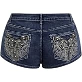 SOLY HUX Women's Y2k Sparkly Jeans Skinny Mini Denim Shorts Music Festival Rave Outfits