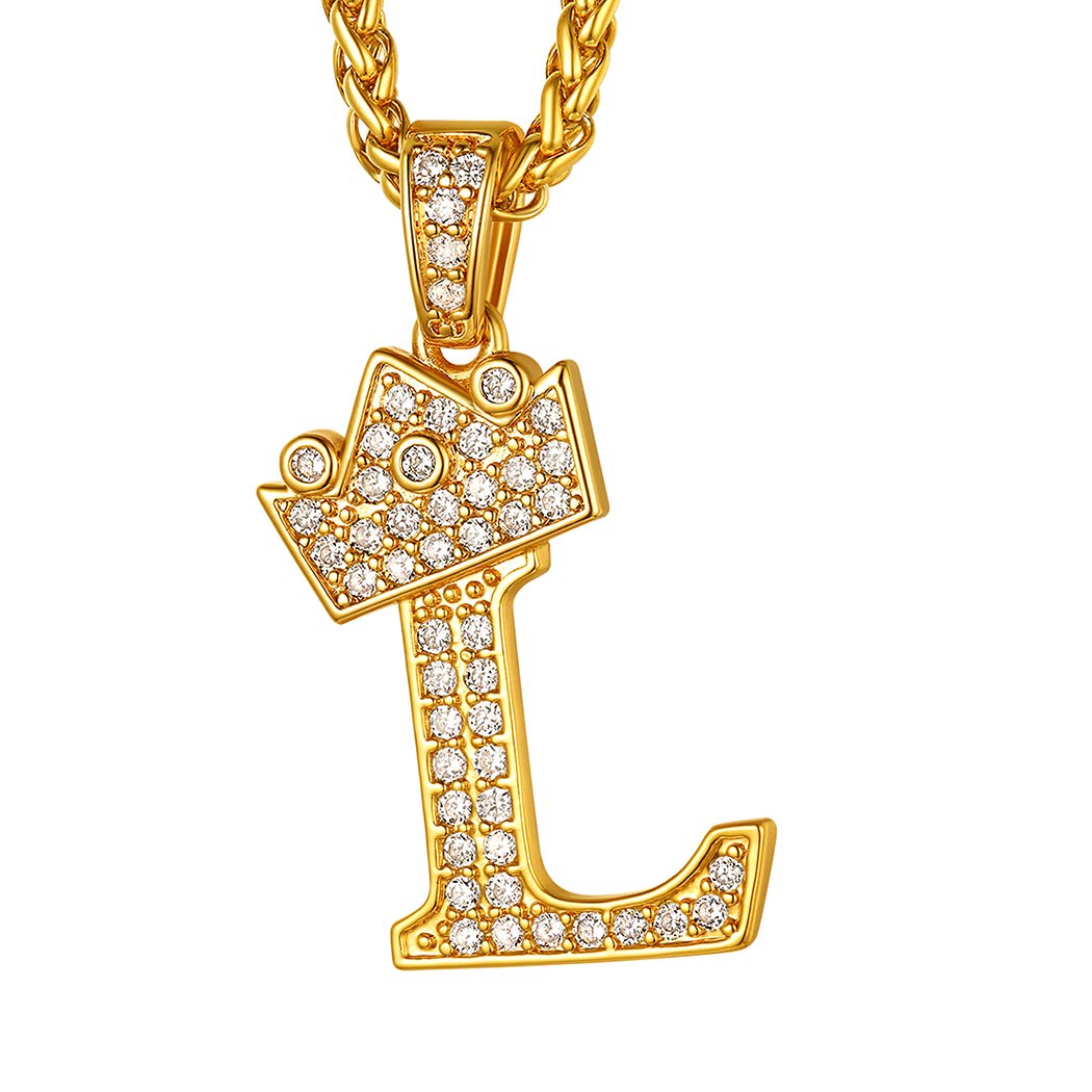 Suplight Hip Hop Jewelry for Women/Men Initial, Rapper Chain Crown Bling Necklace, Yellow Gold A-Z Monogram Jewelry Cubic Zriconia CZ Pave Crystal Tennis Alphabet Letter Name Necklace โ image 1