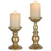 2 Pcs Gold Pillar Candle Holders, Gold Candlestick Most Ideal for 3" Pillar Candles, Gifts for Wedding, Party, Home, Spa, Reiki, Votive Candle (S + L)