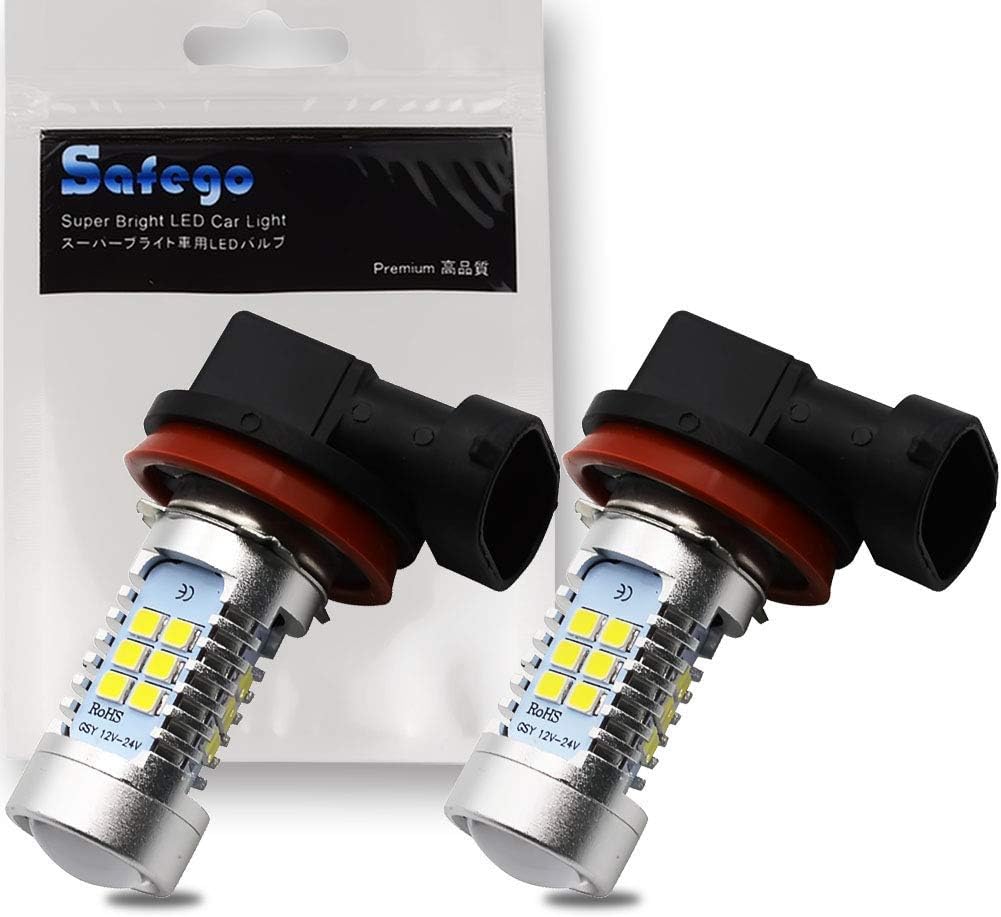 H11 LED Car Fog Light - Safego 2x Super Bright LED New LED Illumination Solution Bulbs for Cars DRL Fog Lamps Xenon White 6500K FL-H11-21D-2835-2