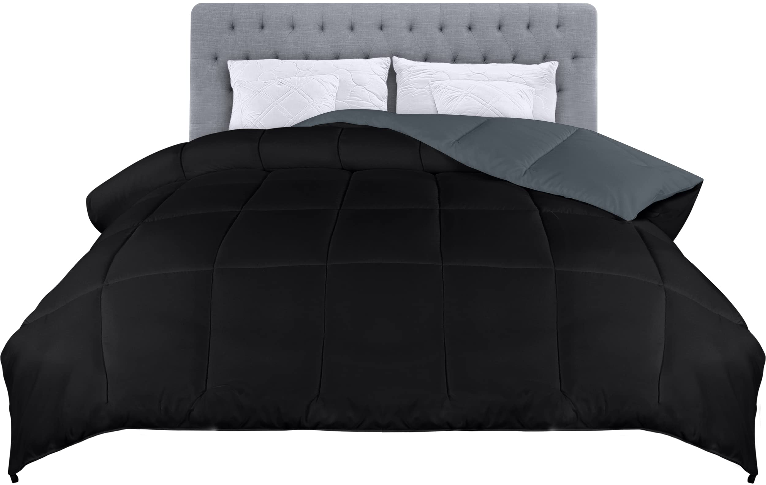 Utopia Bedding Duvet 230 x 260 cm, Microfibre Reversible Duvet, Quilt with Hollowfibre Filling (Grey/Black)