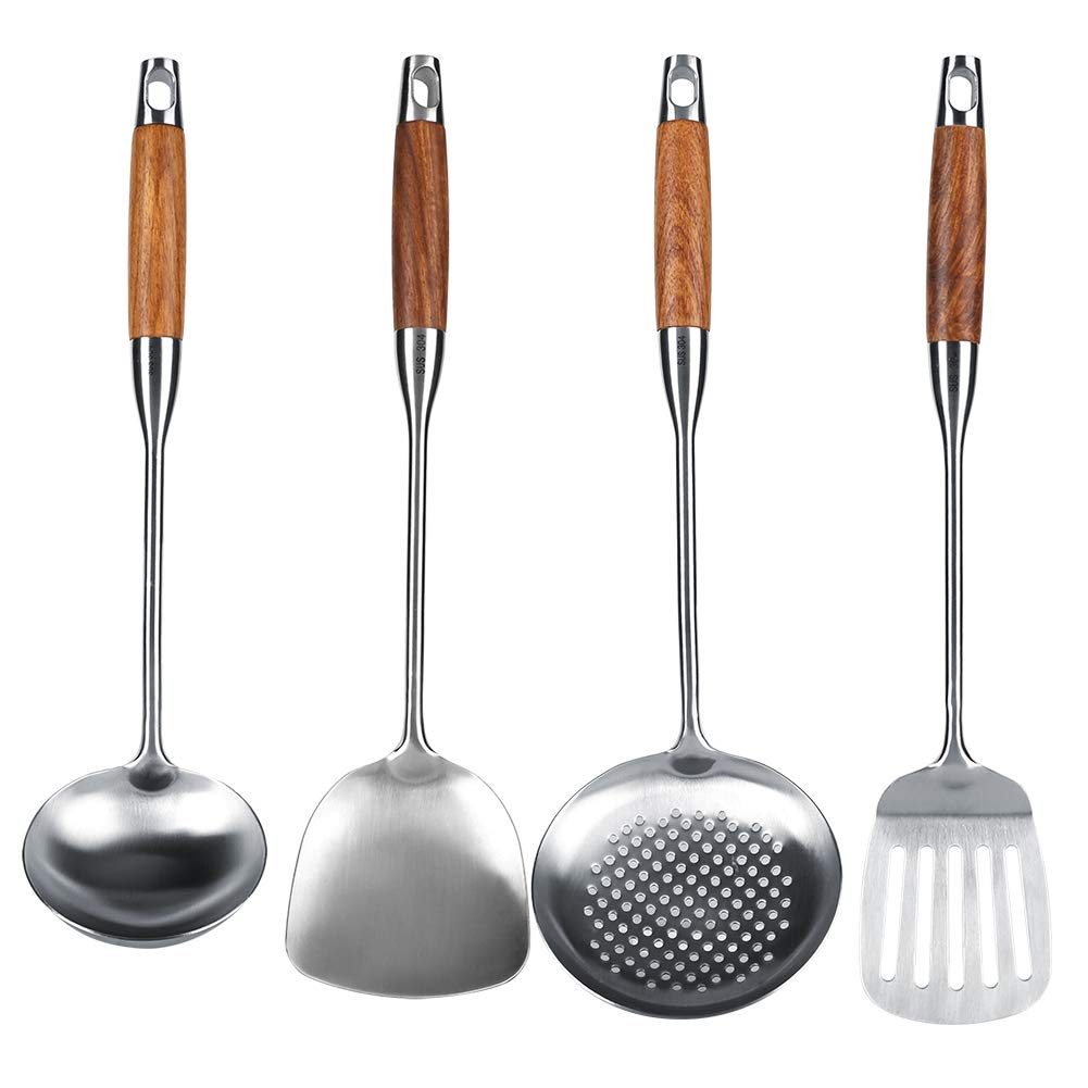 Stainless Steel Kitchen Utensils 4pcs Set 304 Stainless Steel Kitchen Utensils with Anti Scalding Handle Metal Utensil Set for Kitchen Use