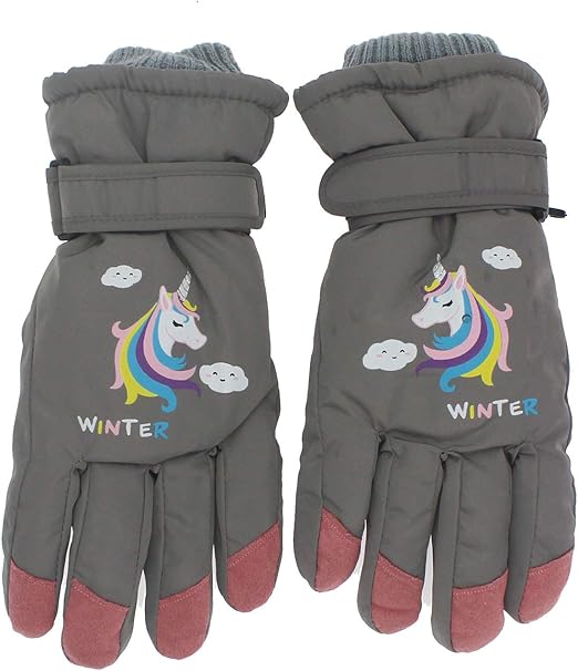 Girls Cute Unicorn Ski Gloves Waterproof Winter Velvet Snow