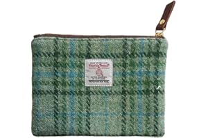 TAILORMAP Harris Tweed Coin Purse Handmade Lipstick Bag Vintage British Portable Credit Card ID Wallet with YKK Zipper for Women men (Mint Green, Medium)