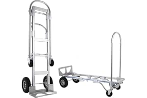 TOPDEEP Heavy Duty Aluminum Hand Truck, Industrial Convertible Hand Truck Dolly Large Size, Utility Cart Converts from Hand Truck to Platform Cart with 10" Hi Tech Rubber Wheels