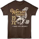 Waylon Jennings T Shirt '72 Eagle Adult Dark Chocolate Short Sleeve Country Music Retro Style Graphic Tee