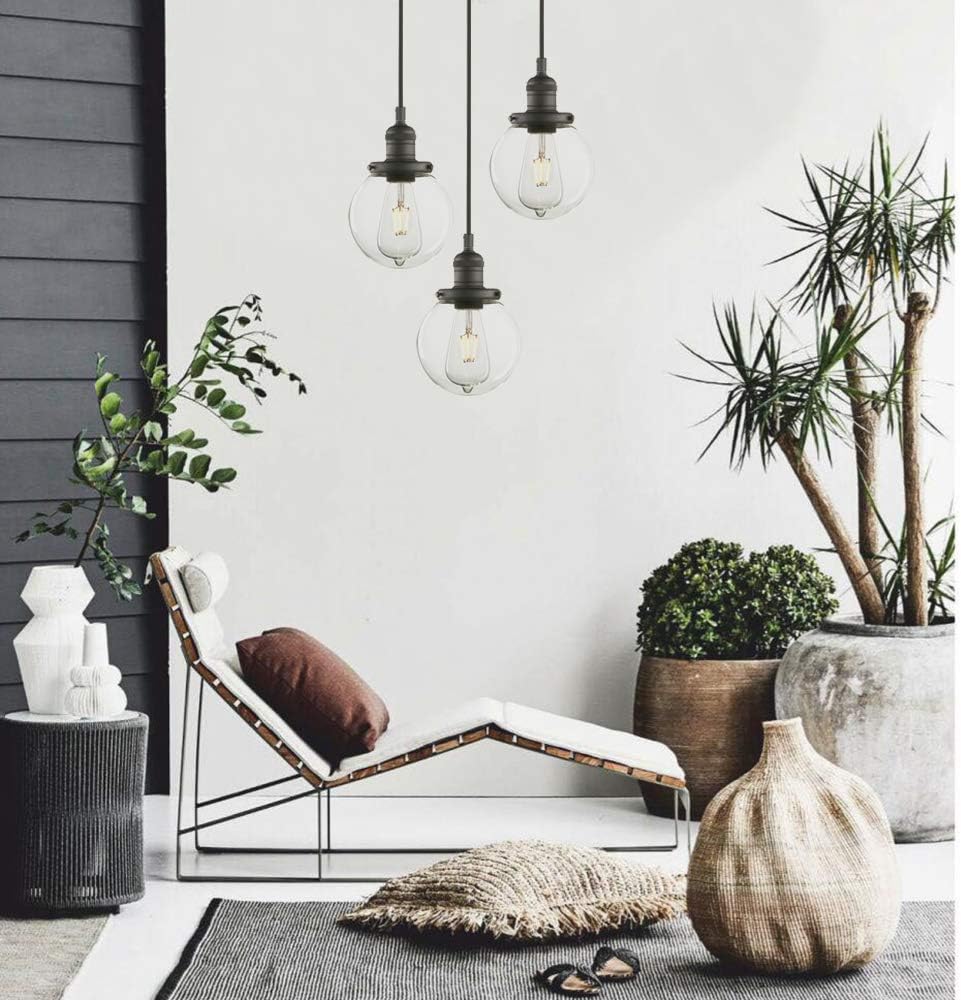 Phansthy Industrial Pendant 3 Lights Chandelier Flush Mount Light with Globe Glass Shade - Image 4