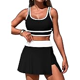 ZRTAK Women's High Waisted Bikini Sets Tummy Control Swim Skirt Two Piece Swim Suit Tummy Control Color Block Bathing Suit