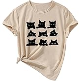 SweatyRocks Girl's Cute Cat Graphic T Shirt Short Sleeve Crew Neck Casual Tee Tops