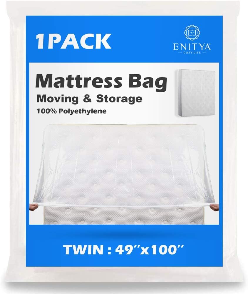 ENITYA Mattress Bags for Moving, Mattress Storage Bag, Plastic Mattress Cover, 5 Mil Heavy-Duty, Super Thick Moving Supplies, Two Extra Wide Self-Adhesive Tapes, Reusable Bed Moving Supplies（Twin）