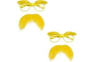 2 Pcs Yellow Mustache & Eyebrows Spectacle Frame, Halloween Cosplay Costume Accessories Set for Adults and children