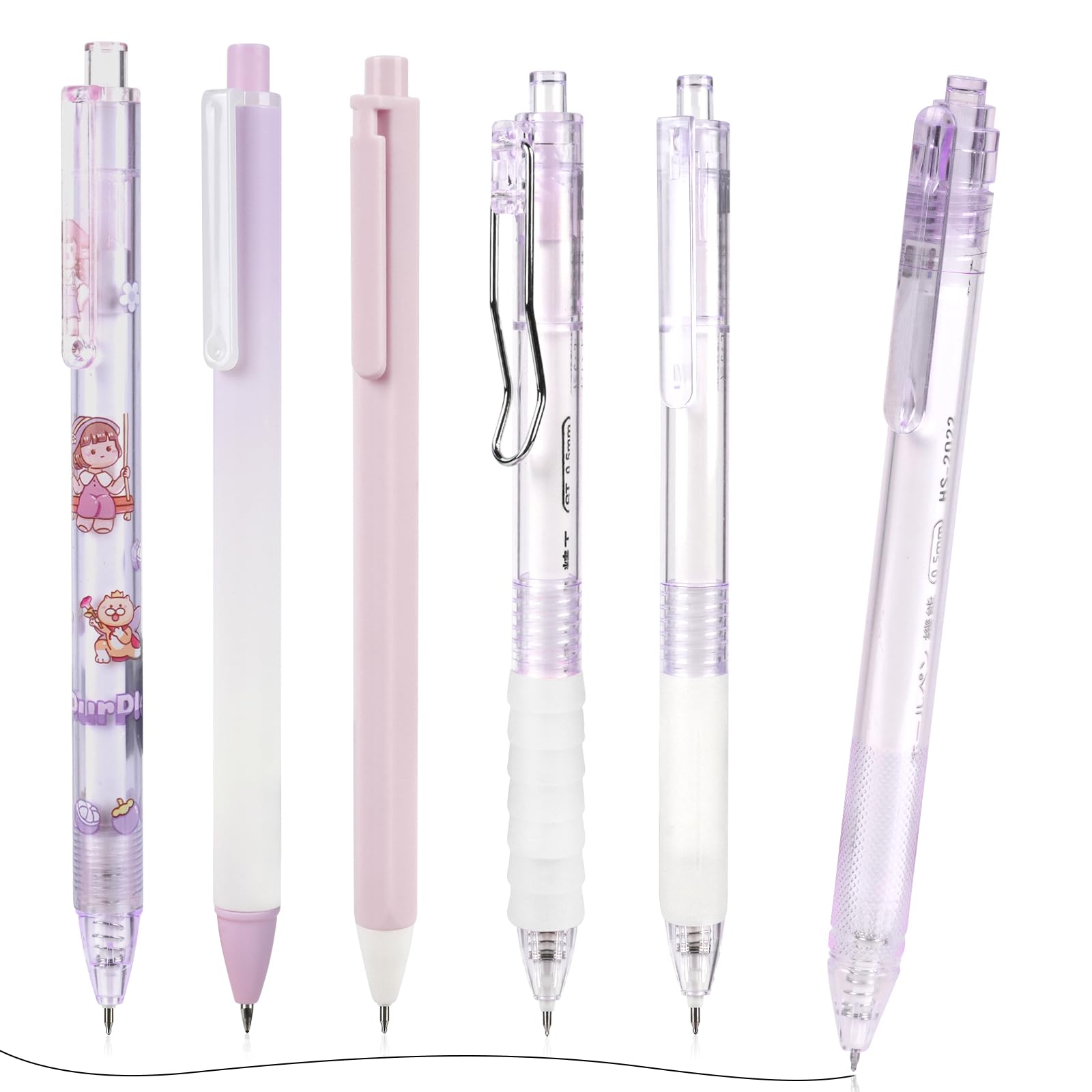 AUAUY 6PCS Retractable Quick Dry Gel Pens for Journaling - Smooth Writing, 0.5mm Black Ink Pens - Office School Supplies Gifts for Students - Purple
