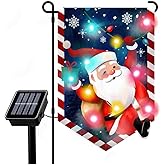 Solar Christmas Garden Flag with LED Lights, Santa Claus Yard Decor, 12 x 18 Inch Double-Sided Waterproof Holiday Outdoor Decoration with Multicolor Illumination for Garden, Lawn, Patio, and Pathway