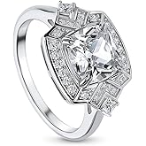 BERRICLE Sterling Silver Halo Cushion Cut Cubic Zirconia CZ Statement Arrow Cocktail Fashion Ring for Women, Rhodium Plated Size 4-10