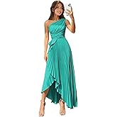 AlRXUNZ One Shoulder Bridesmaid Dresses Long for Women 2026 Pleated Satin A Line Ruffle Formal Dresses with Slit
