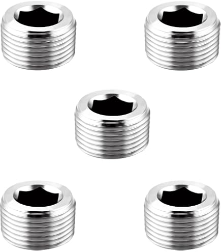 10-Pack 1/8 BSP Male Hex Socket Head Pipe Plugs - Silver Tone Metal