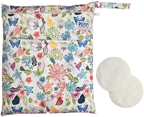 Pumping Mom Bundle: Wet Dry Bag for Pump Parts + 2 Washable Nursing Pads (Garden)