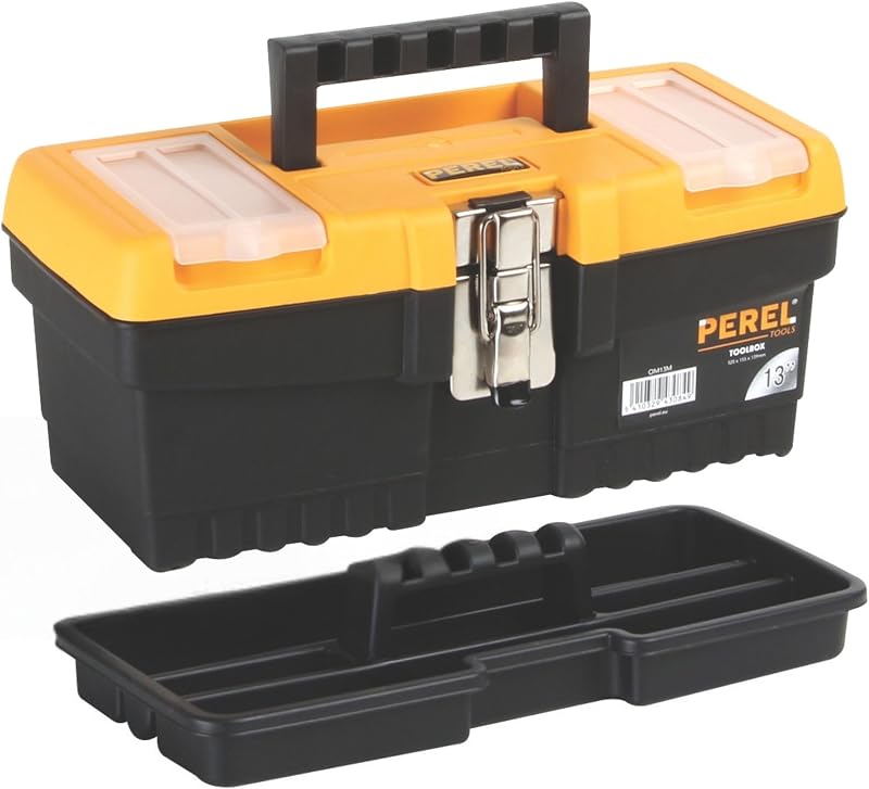 PEREL OM13M 13-Inch Toolbox Metal Latches Removable Tray Organizers