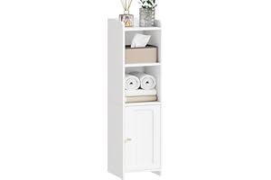 BEWISHOME Small Bathroom Cabinet, Narrow Storage Cabinet with Anti-Tip & Adjustable Shelves,Bathroom Organizers and Storage Cabinets for Small Spaces, 7.9 x 7.9 x 31.5 Inches，White YYG06W