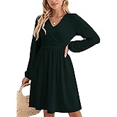 Vaelux Womens Dresses 2026 Spring Summer Wrap V-Neck Long Sleeve Empire Waist Mini Dress