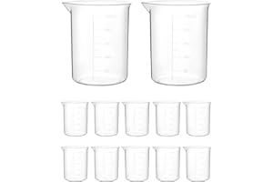 QWORK Plastic Beakers, 250ml, 12 Pieces, Polypropylene, Raised Graduations, Tapered Spout