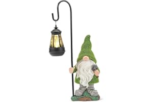 HDNICEZM Flocked Garden Gnome Statue, Large Outdoor Gnome with Solar Lights, Funny Garden Figurines for Outdoor Home Yard Decor (15.8 Inch Tall)
